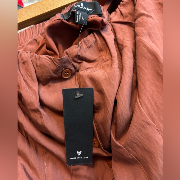 NWT Lulus Delighted Approach Brown Off Shoulder Puff Sleeve Blouse - Picture 3 of 7